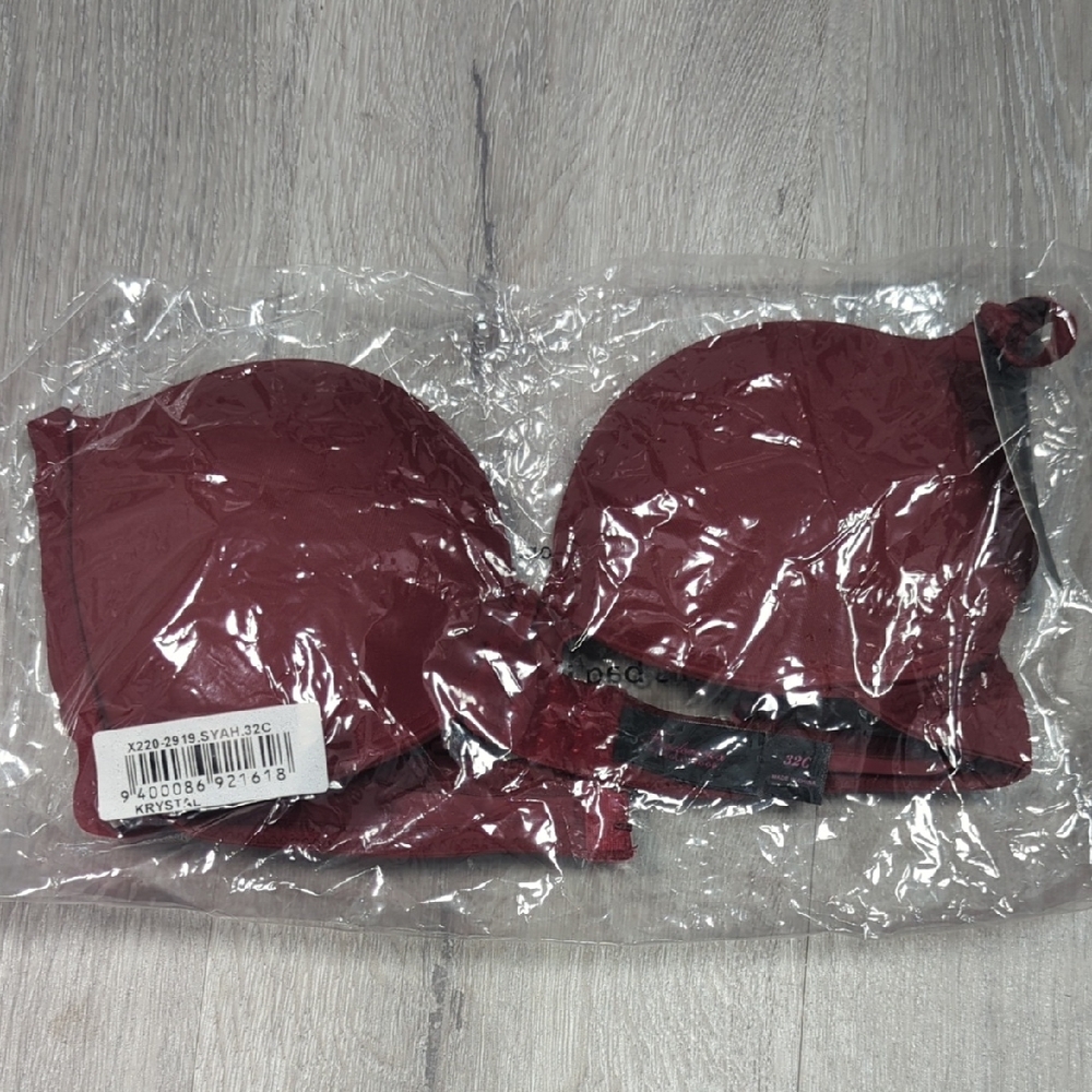 Burgundy Strapless Bra, Size 32C